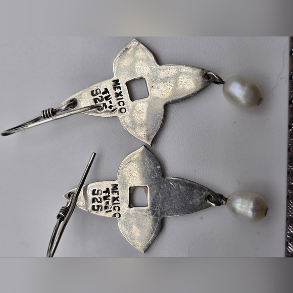 Sterling Silver Pearl Dangle Earrings - Picture 6 of 10